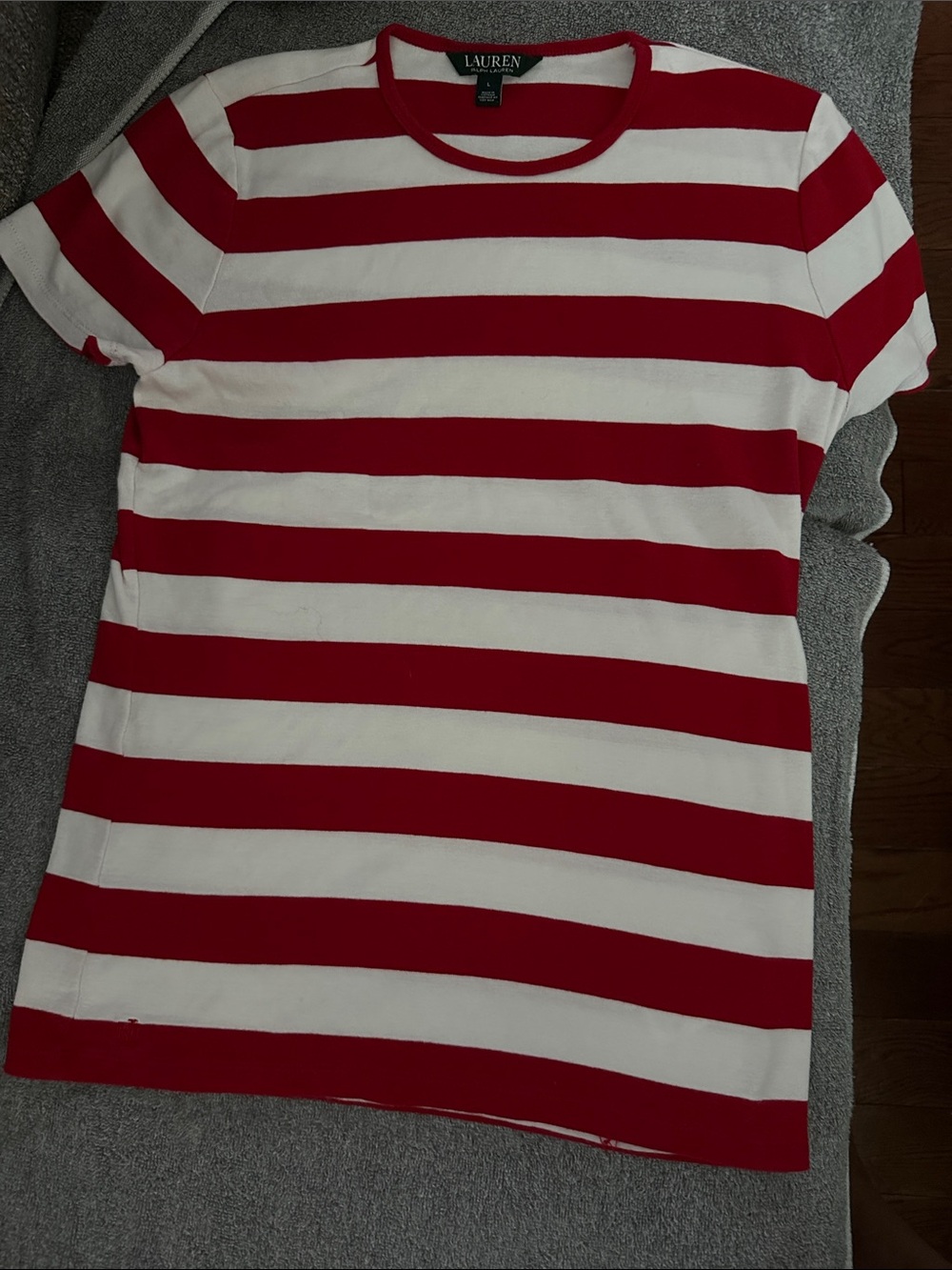 Lauren Ralph Lauren Red & White Striped Short Sleeve Tee smoke free home